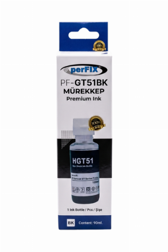 perFIX Hp GT51BK X4E40Ae Siyah Şişeli Mürekkep 90ml, perfix hp gt51 siyah mürekkep, hp x4e40ae black ink, gt5810 siyah mürekkep, gt5820 muadil mürekkep, hp gt51 siyah 90ml, perfix black, hp ink tank s